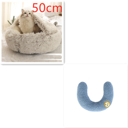 Lit 2 en 1 pour chien et chat - Lit d'hiver rond en peluche chaud pour animaux de compagnie - Lit doux et long en peluche pour animaux de compagnie